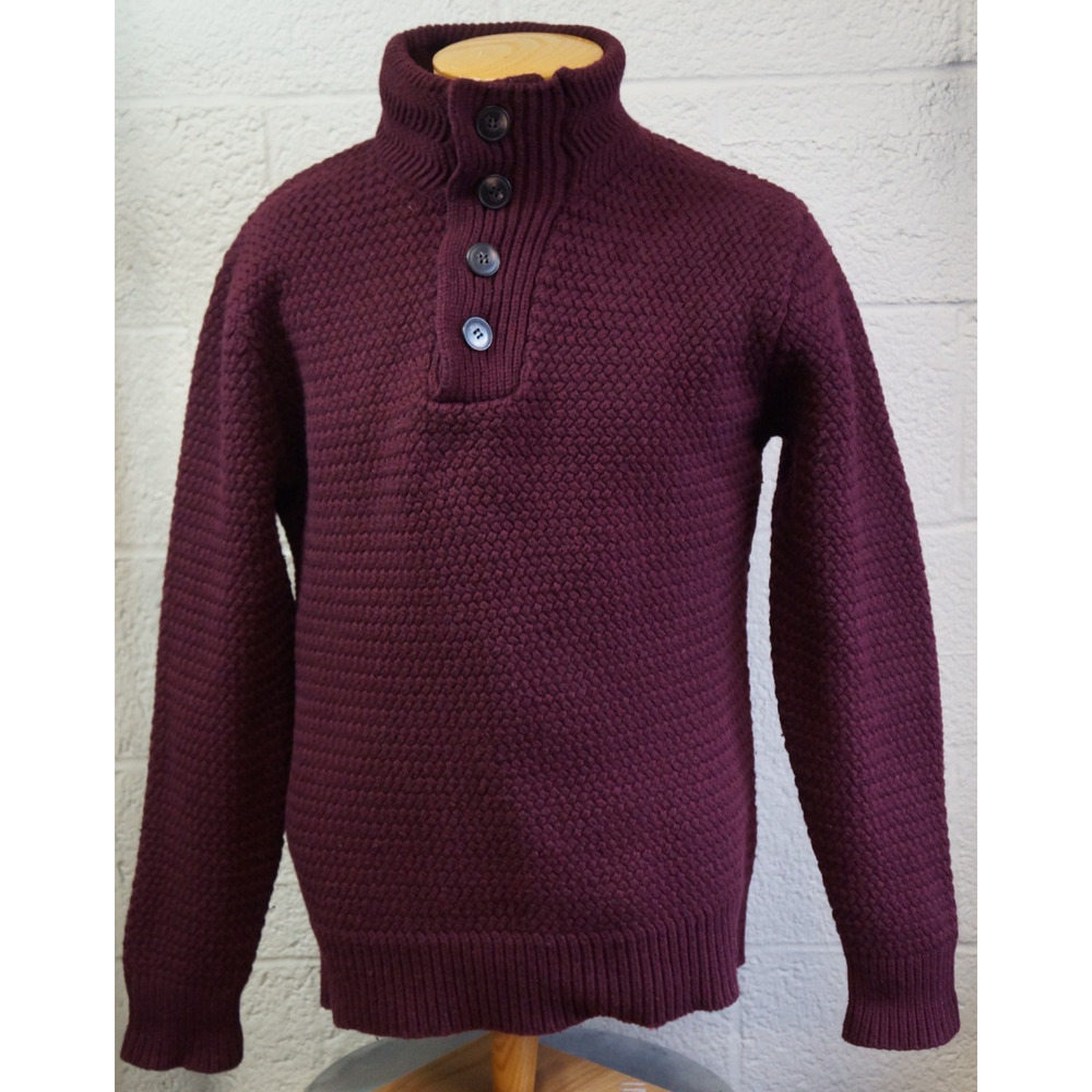 Schott Bros NYC Funnel Neck Military Wool Sweater Men’s L Burgundy Button Neck